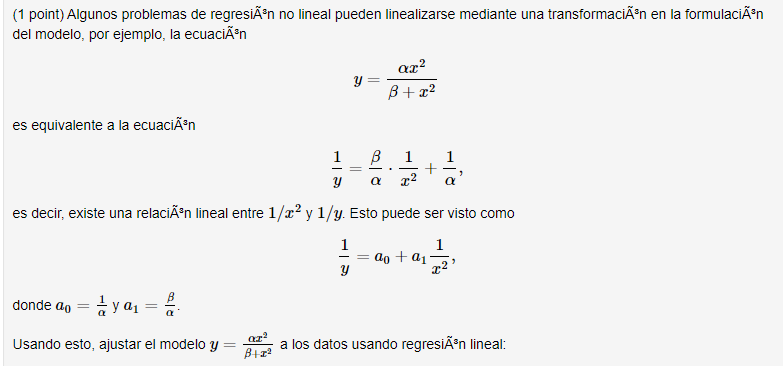 Solved (1 point) Algunos problemas de regresiÃen no lineal | Chegg.com