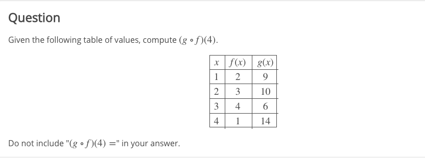 Solved Question Given The Following Table Of Values, Compute | Chegg.com