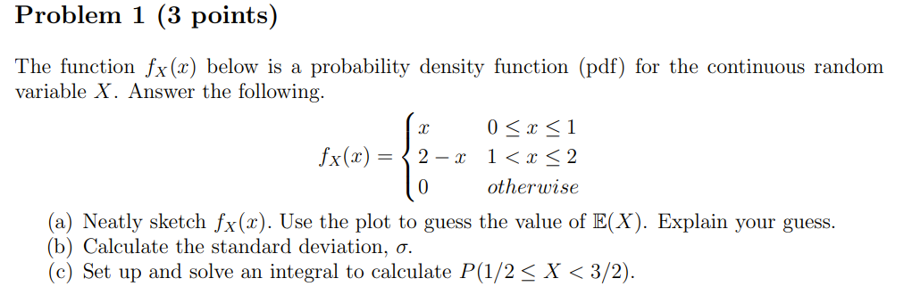 Solved The function fX(x) below is a probability density | Chegg.com
