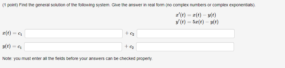 Solved (1 point) Find the general solution of the following | Chegg.com