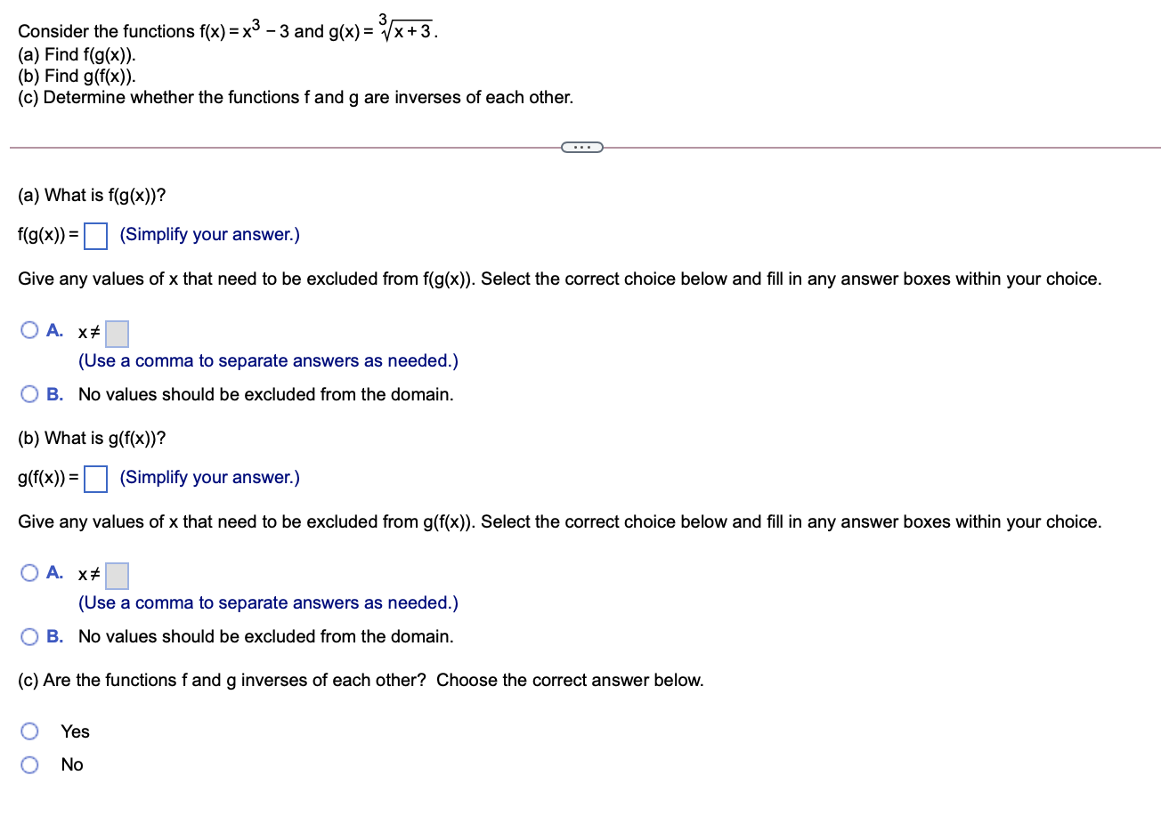 Solved = Consider the functions f(x) = x3 – 3 and g(x) = | Chegg.com