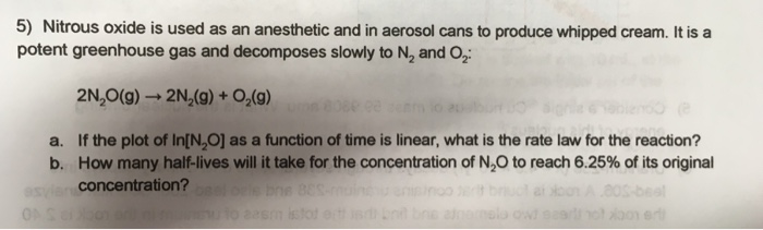 Solved Nitrous oxide is used as an anesthetic and in aerosol | Chegg.com