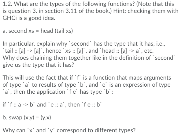 1.2. What are the types of the following functions? | Chegg.com