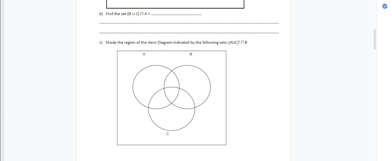 Solved b) Find the set (BUC) N A = c) Shade the region of | Chegg.com