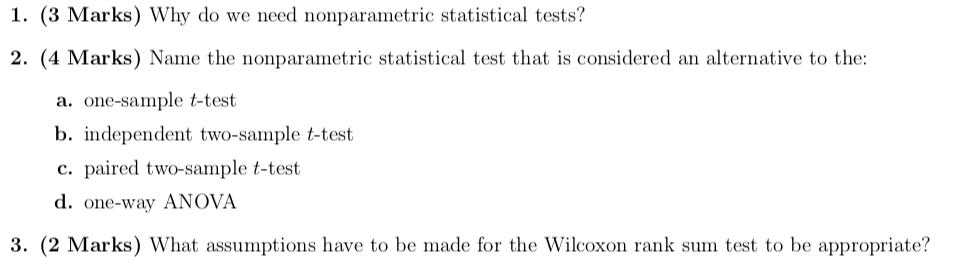 Solved 1. (3 Marks) Why do we need nonparametric statistical | Chegg.com