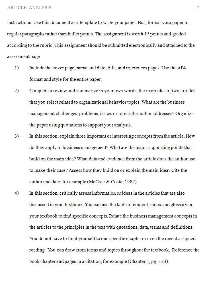 how to write analysis of article