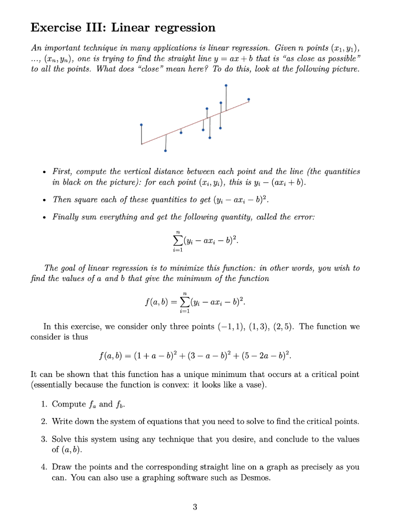 Solved Exercise III: Linear regression An important | Chegg.com