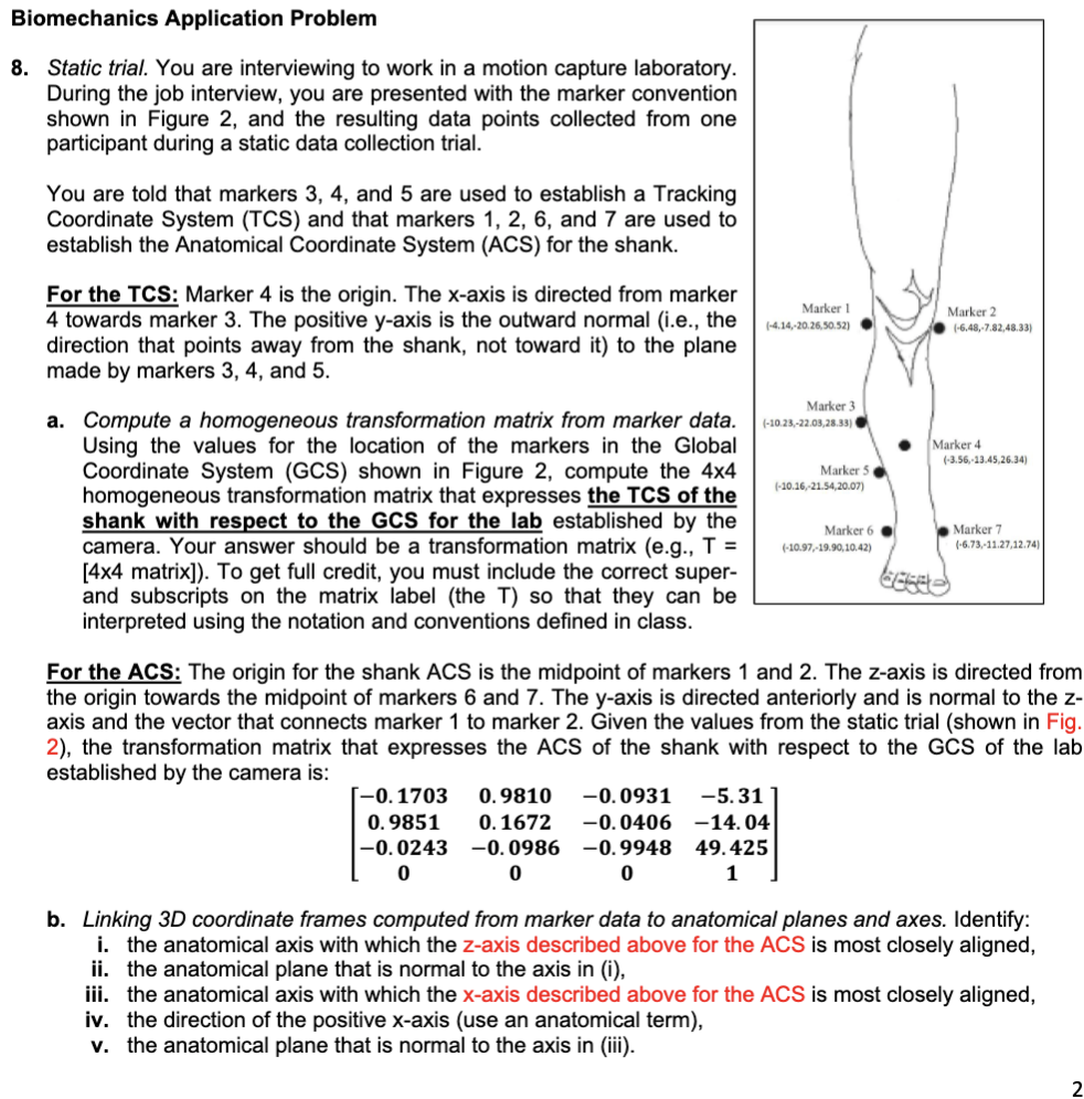 Biomechanics Application Problem 8. Static trial. You | Chegg.com