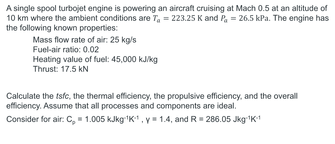 Solved A single spool turbojet engine is powering an