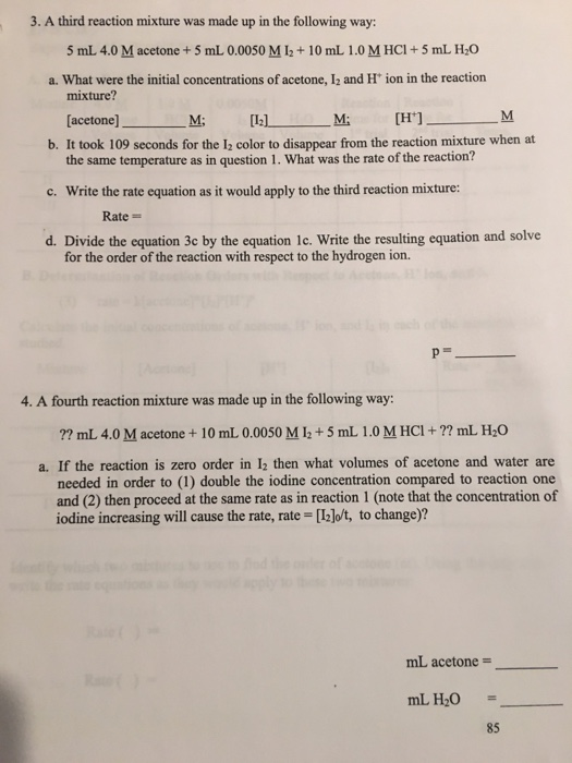 Solved 1. In an iodination of acetone reaction the following | Chegg.com