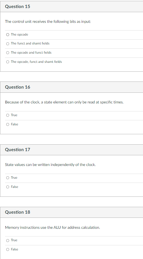 Solved Question 15 The control unit receives the following | Chegg.com