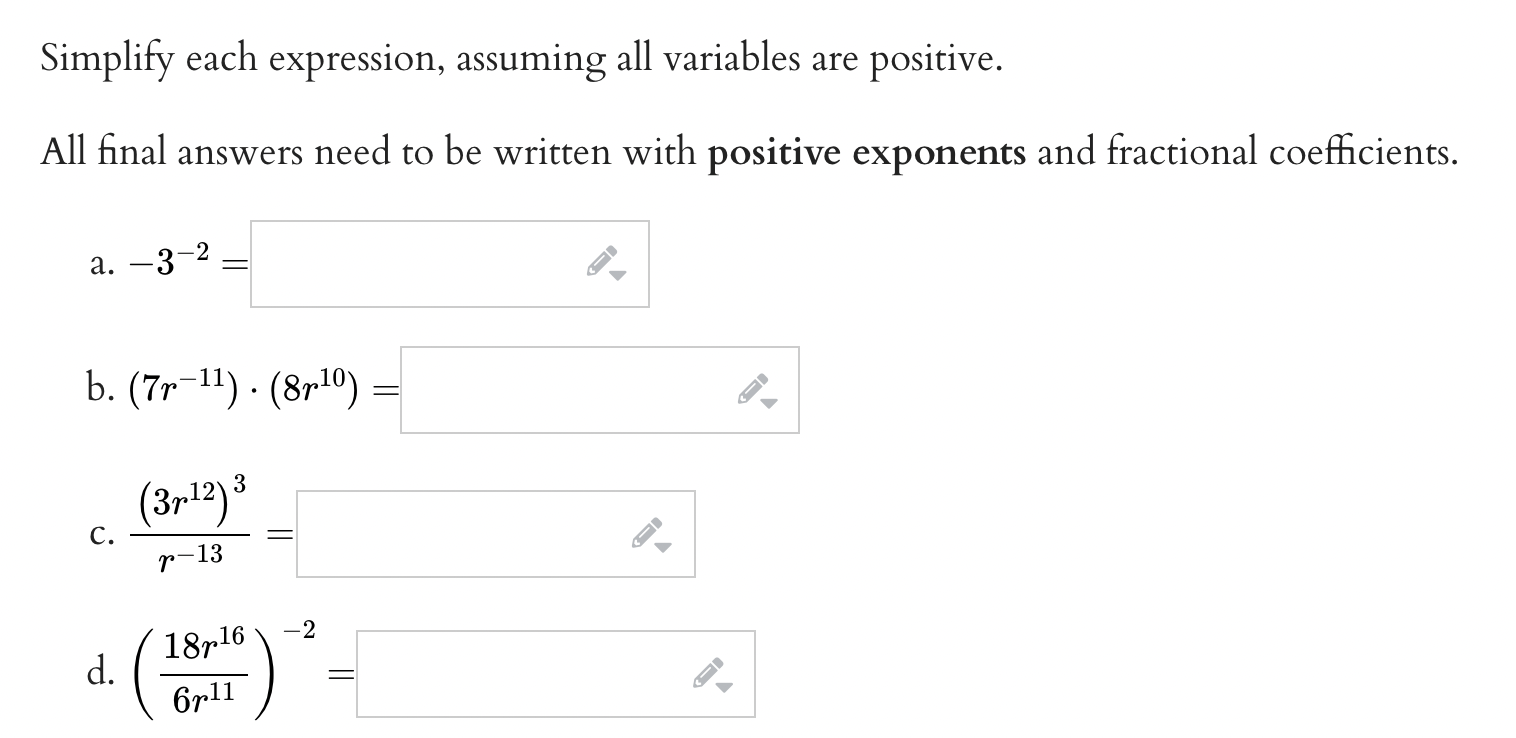 Solved Simplify each expression, assuming all variables are | Chegg.com
