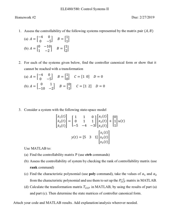 Solved ELE480/580: Control Systems II Homework #2 Due: | Chegg.com