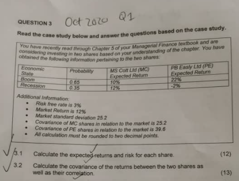 Solved QUESTION 3 Oct 2020 Q1 Read the case study below and | Chegg.com