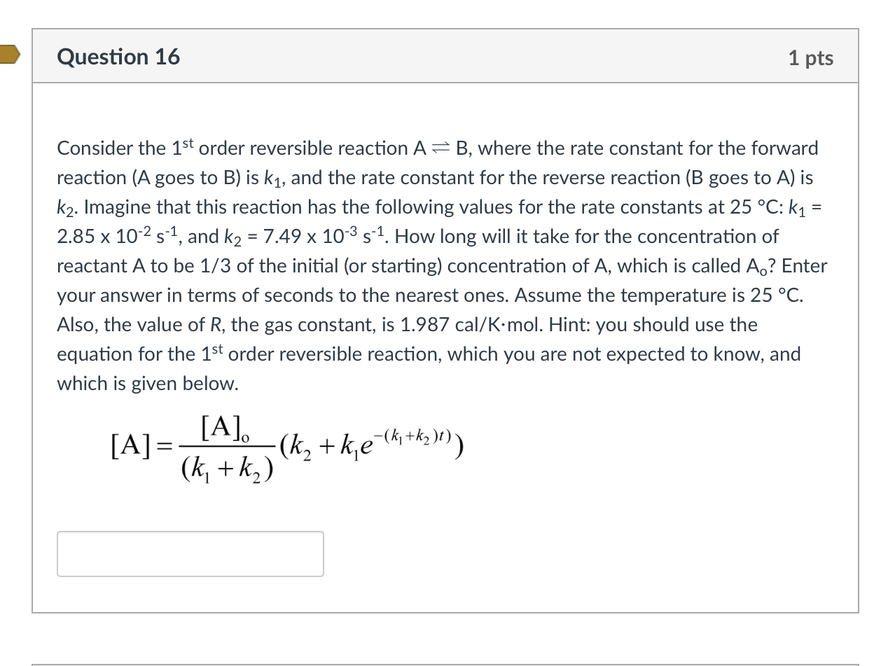 Solved Consider the 1st order reversible reaction A ⇌ B, | Chegg.com