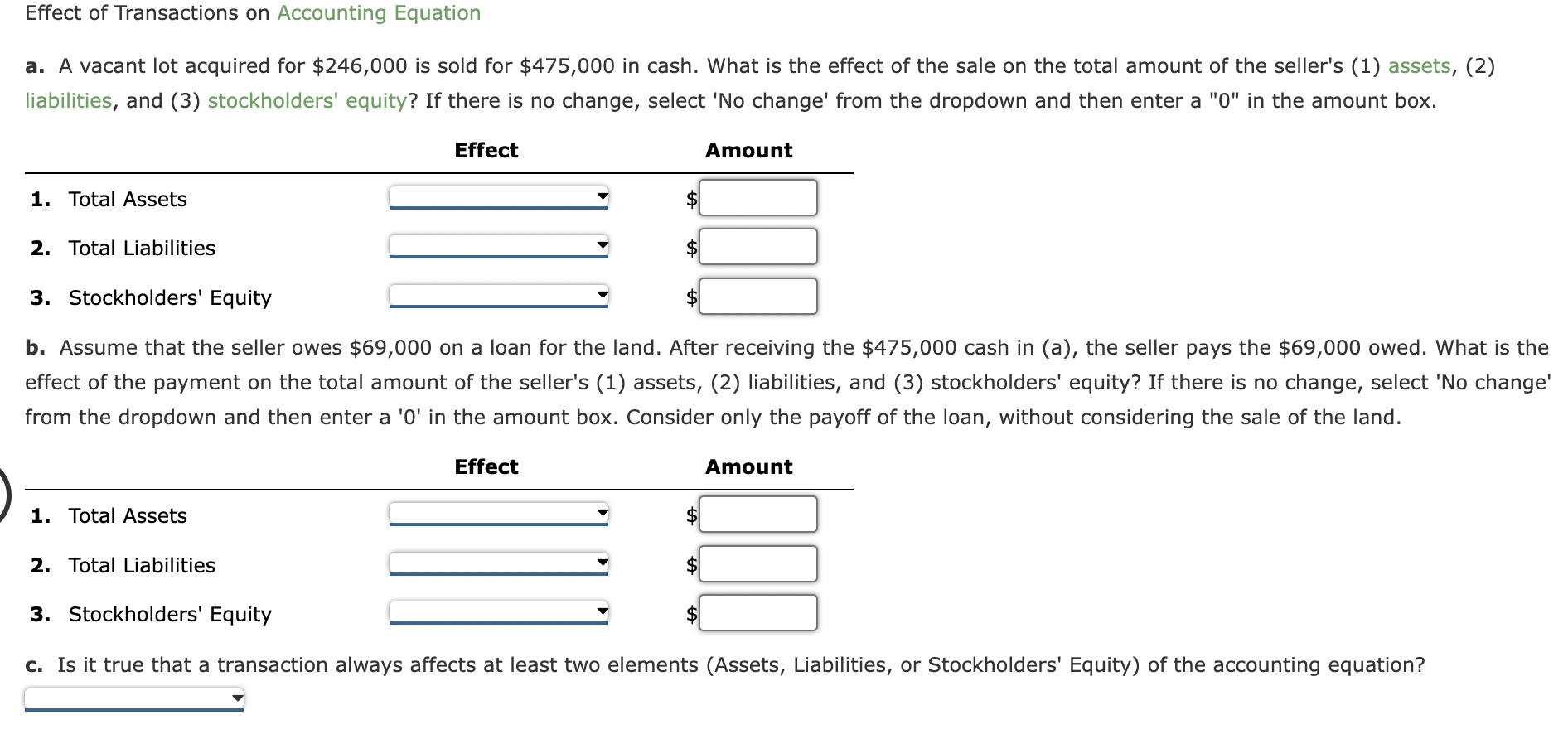 Solved Effect of Transactions on Accounting Equation a. A | Chegg.com