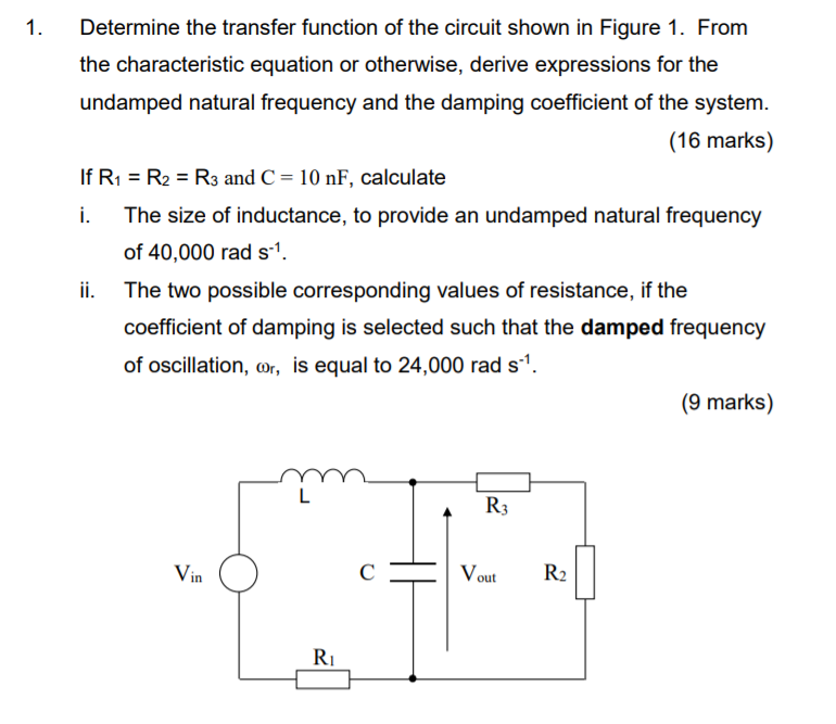 Solved 1. Determine the transfer function of the circuit | Chegg.com