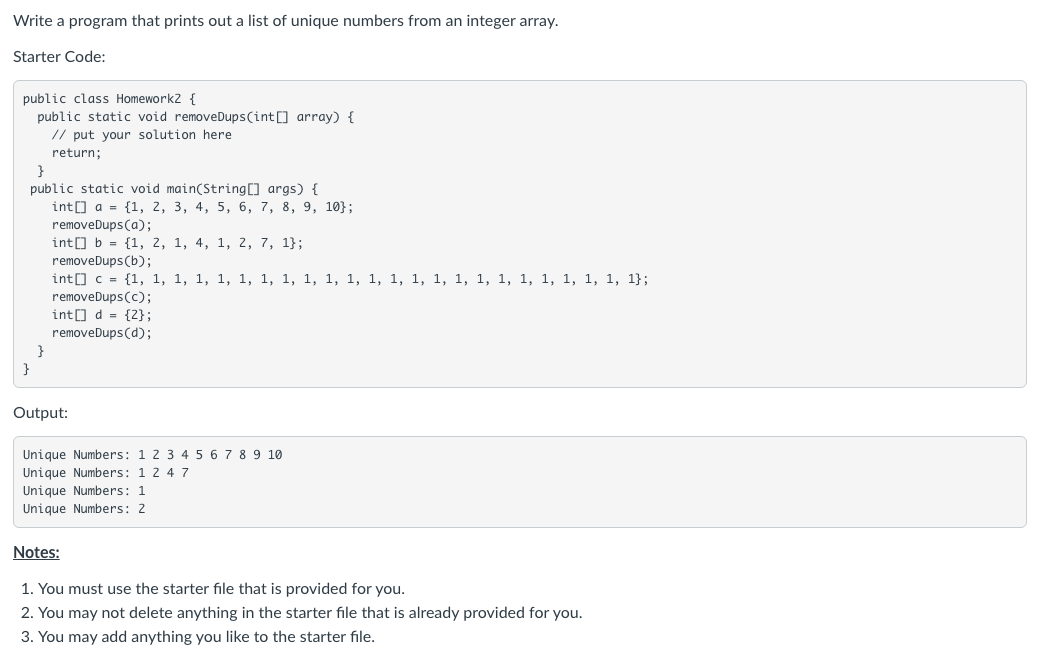 Solved Write a program that prints out a list of unique | Chegg.com