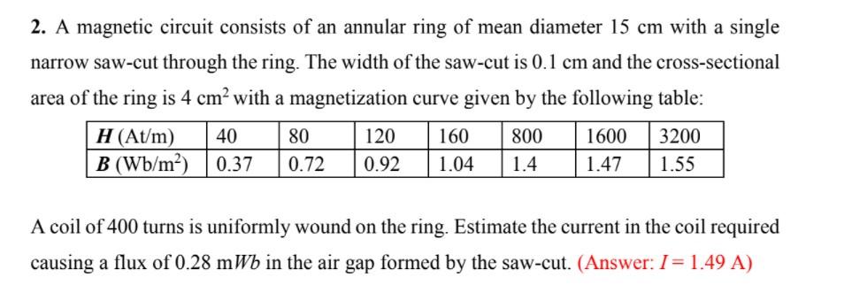 Solved 2. A magnetic circuit consists of an annular ring of | Chegg.com