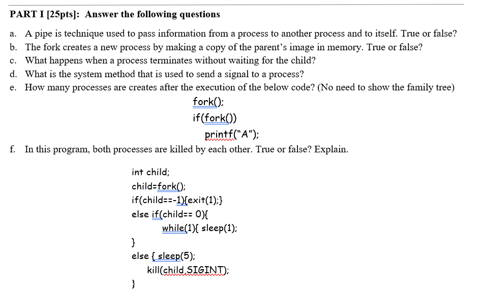 Solved PART I [25pts]: Answer the following questions a. A | Chegg.com