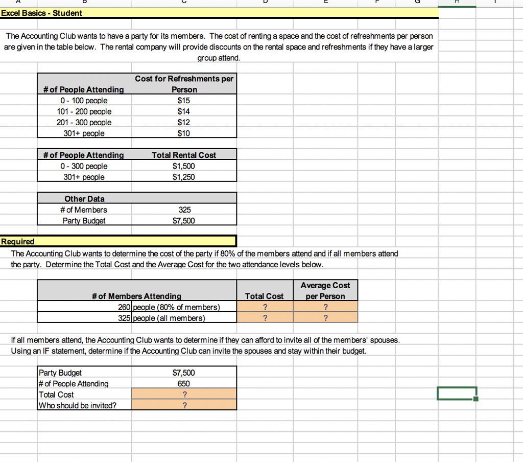 Solved Excel Basics-Student The Accounting Club wants to | Chegg.com