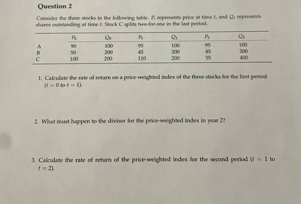 Solved Consider The Three Stocks In The Following Table. Pt | Chegg.com