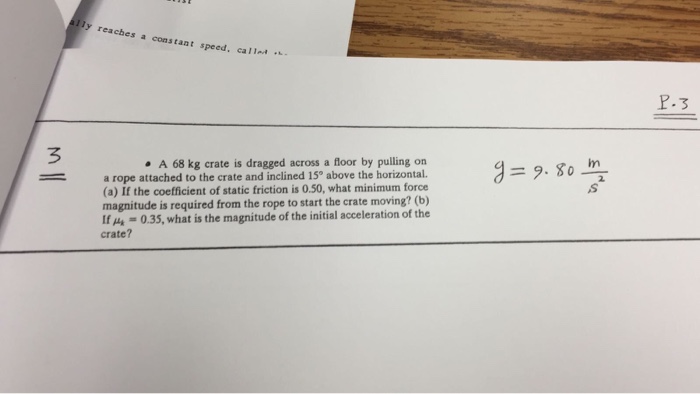 Solved A 68 kg crate is dragged across a floor by pulling on | Chegg.com