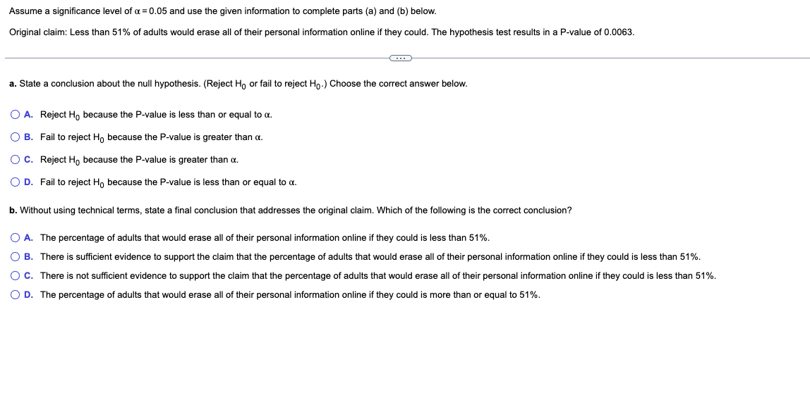 Solved Assume a significance level of α=0.05 and use the | Chegg.com