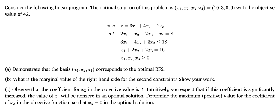 Consider The Following Linear Program. The Optimal | Chegg.com