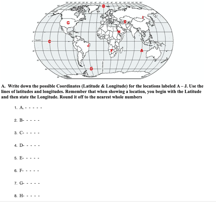 Solved A. Write down the possible Coordinates (Latitude & | Chegg.com