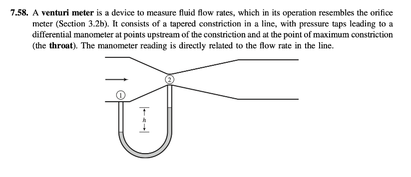 Solved 7.58. A venturi meter is a device to measure fluid | Chegg.com