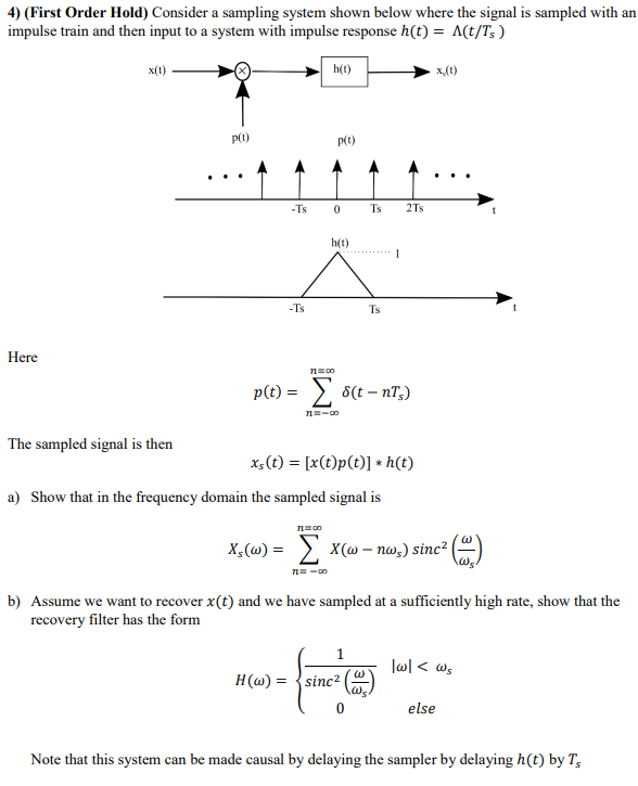 Solved 4) (First Order Hold) Consider a sampling system | Chegg.com