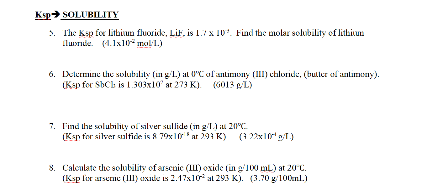 Solved Ksp → SOLUBILITY 5. The Ksp for lithium fluoride,