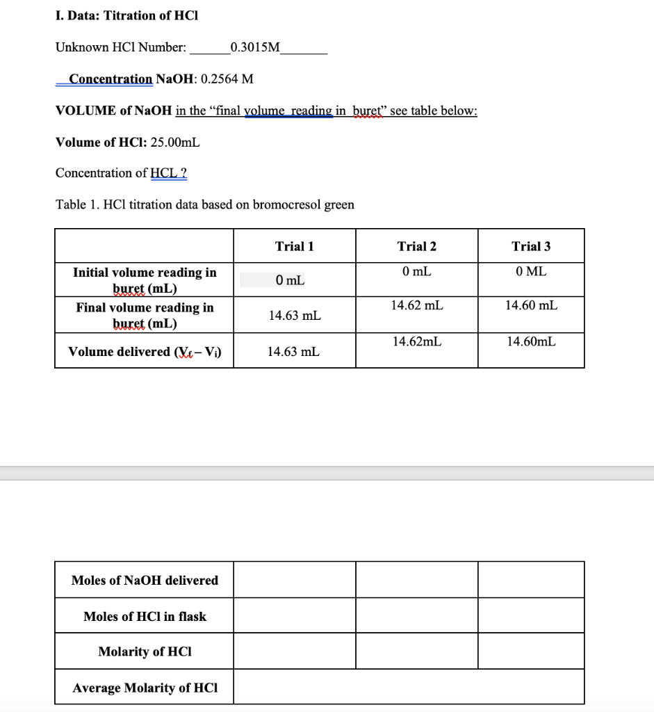 Solved II. Data Analysis of Baking Soda Table 3. Titration