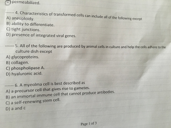 Solved permeabilized 4. Characteristics of transformed cells | Chegg.com