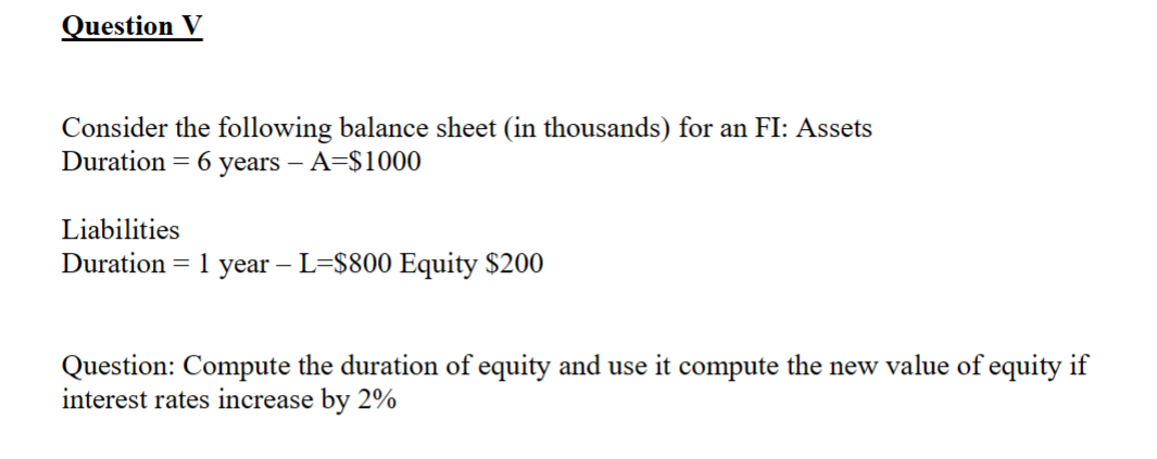 Solved Consider the following balance sheet (in thousands) | Chegg.com