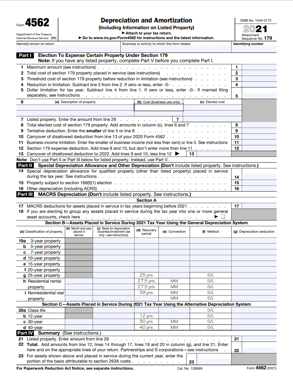 Part I Election To Expense Certain Property Under Section 179 Note: If you have any listed property, complete Part V before y
