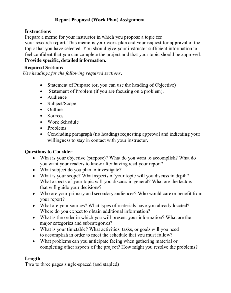 Report Proposal (Work Plan) Assignment Instructions