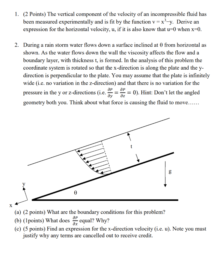 Solved 1. (2 Points) The vertical component of the velocity | Chegg.com