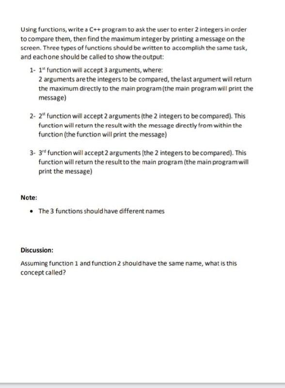 Solved Using functions, write a C++ program to ask the user | Chegg.com