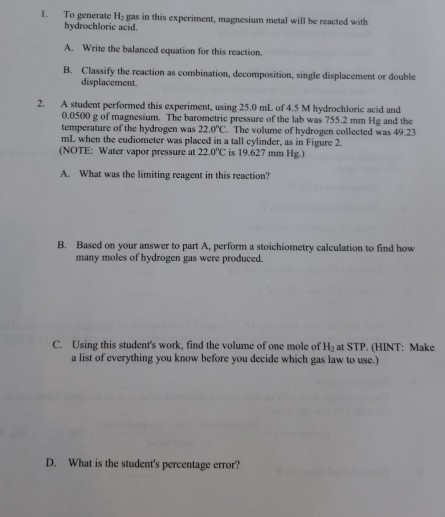 hydrochloric acid and magnesium experiment method