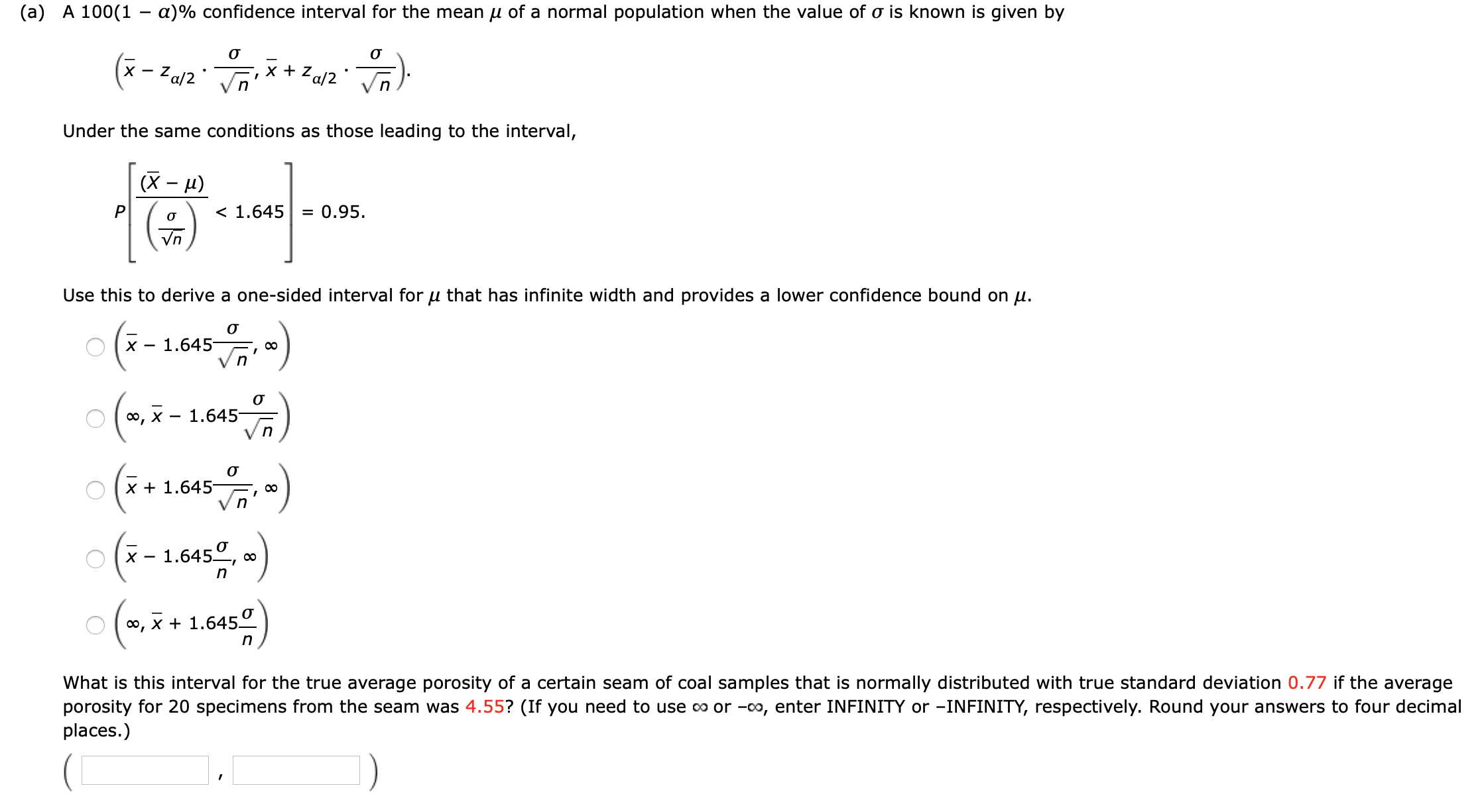 Solved A A 100 1 A Confidence Interval For The Mean Chegg Com