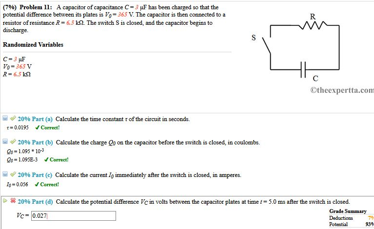 Solved (796) Problem 11: A Capacitor Of Capacitance C-/ F | Chegg.com