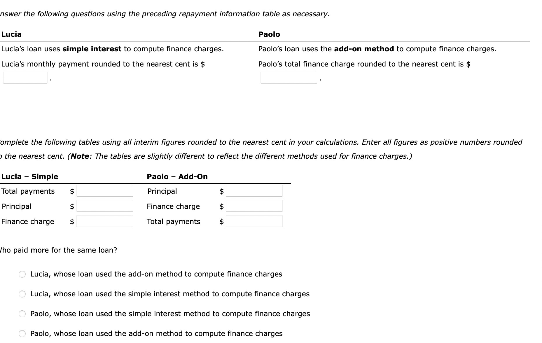 Solved Comparing Loan Payments Using the Simple-Interest and | Chegg.com