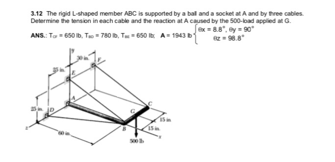 Solved The rigid L-shaped member ABC is supported by a ball | Chegg.com