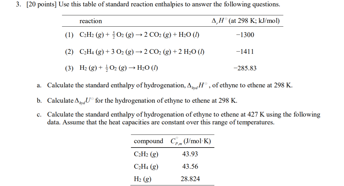 Solved 3. [20 points] Use this table of standard reaction | Chegg.com