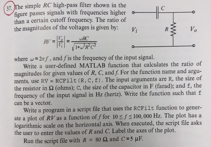 Solved 2 The simple RC high-pass filter shown in the figure | Chegg.com