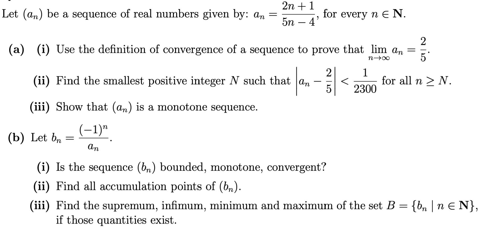  solved let an be a sequence of real numbers given by 
