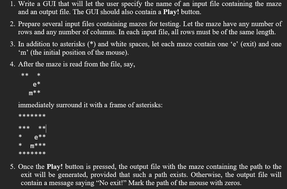 1. Write a GUI that will let the user specify the | Chegg.com