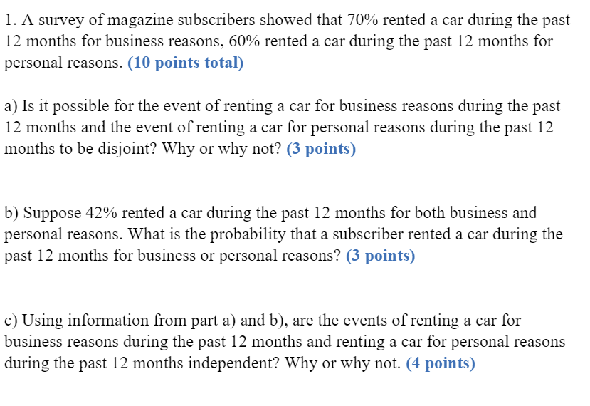 Solved 1. A Survey Of Magazine Subscribers Showed That 70% | Chegg.com